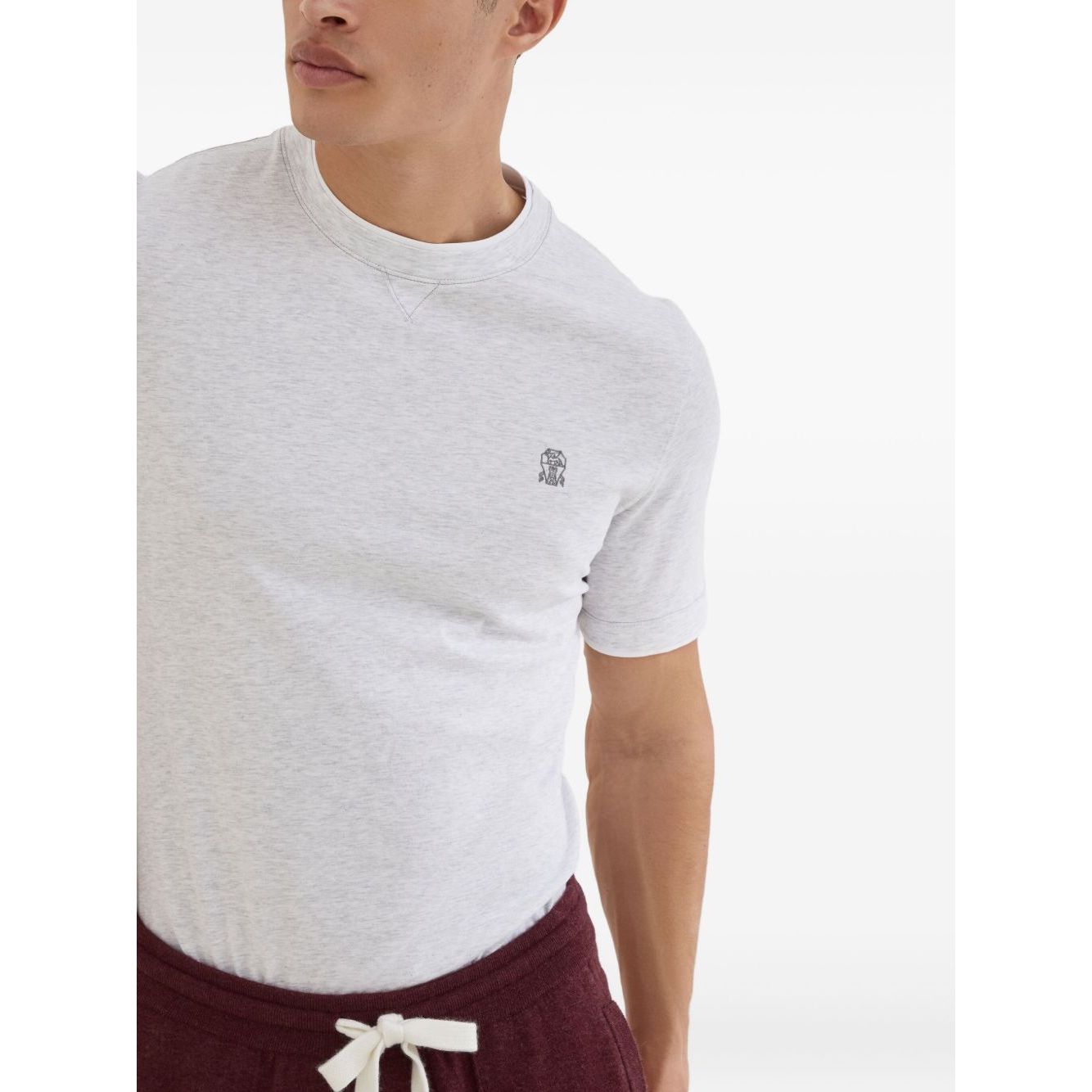Brunello Cucinelli Cotton jersey crew neck T-shirt with logo and faux-layering