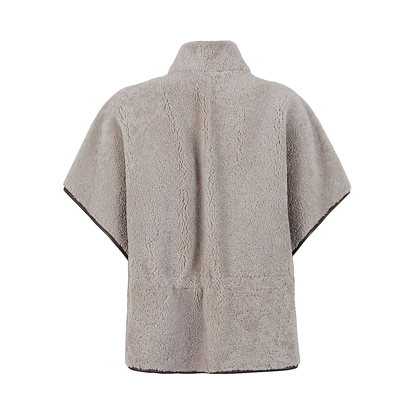 Brunello Cucinelli Curly Shearling Short Sleeve Outerwear with Shiny Zipper Pull