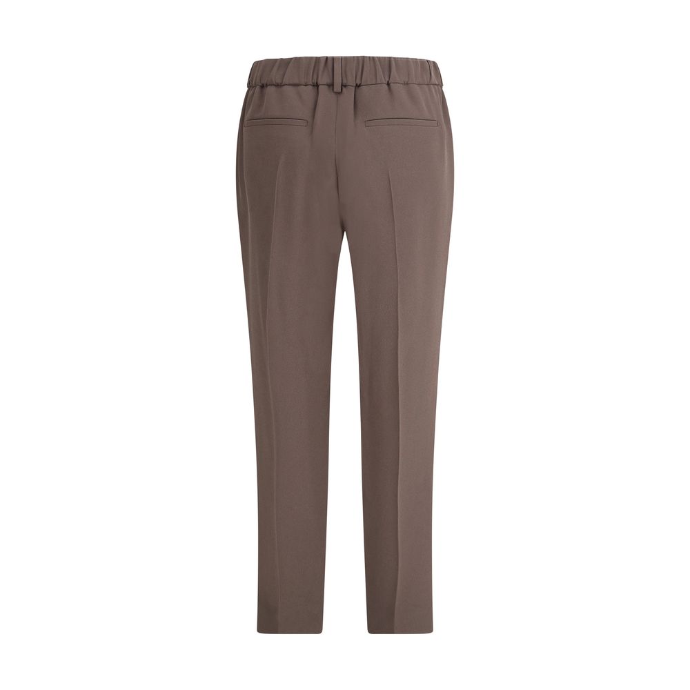 Back view of Brunello Cucinelli Gray Acetate Casual Pants with elasticized waistband and welt pockets.