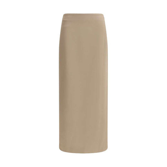 Brunello Cucinelli Gray Acetate Midi Skirt with elegant satin finish and back slit for sophisticated looks, AW25 season.