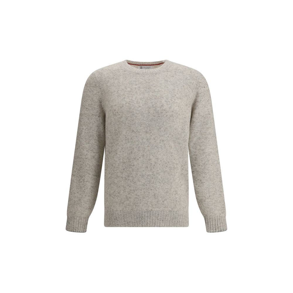 Brunello Cucinelli Gray Alpaca Vicugna Pacos Sweatshirt with ribbed crew neck and cuffs, featuring a modern mélange pattern.