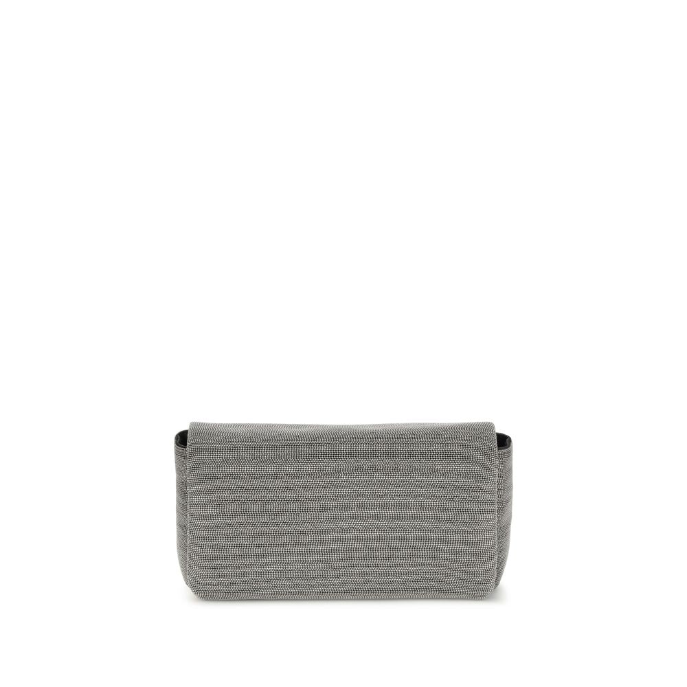 Brunello Cucinelli Gray Leather Shoulder Bag with flap closure, versatile fit, and elegant craftsmanship