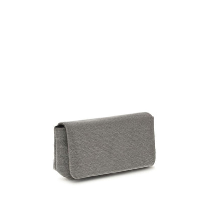 Brunello Cucinelli Gray Leather Shoulder Bag with magnetic flap closure and adjustable strap