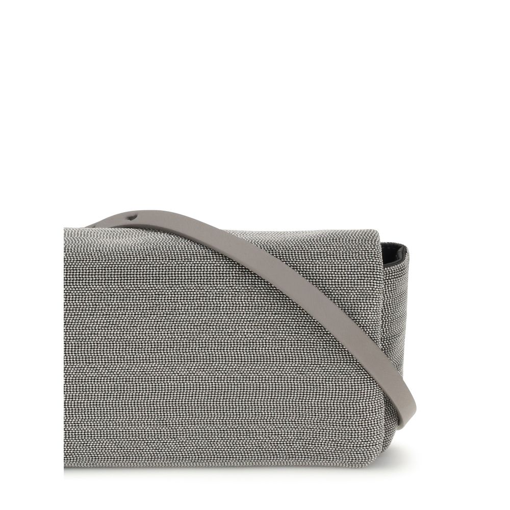 Brunello Cucinelli Gray Leather Shoulder Bag with adjustable strap and magnetic flap closure
