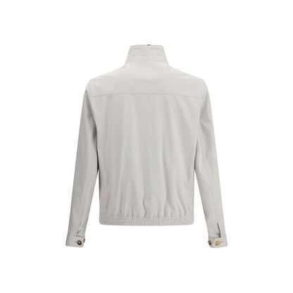 Back view of Brunello Cucinelli Gray Polyamide Shell Jacket with a structured collar and adjustable cuffs.