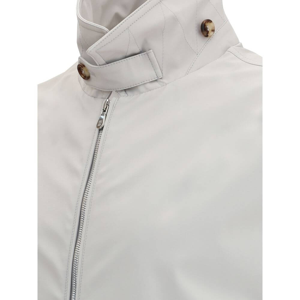 Brunello Cucinelli Gray Polyamide Shell Jacket with zipper closure and structured collar detail