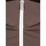 Close-up of a Brunello Cucinelli Hooded down-filled coat with brown quilted nylon and zip front fastening.