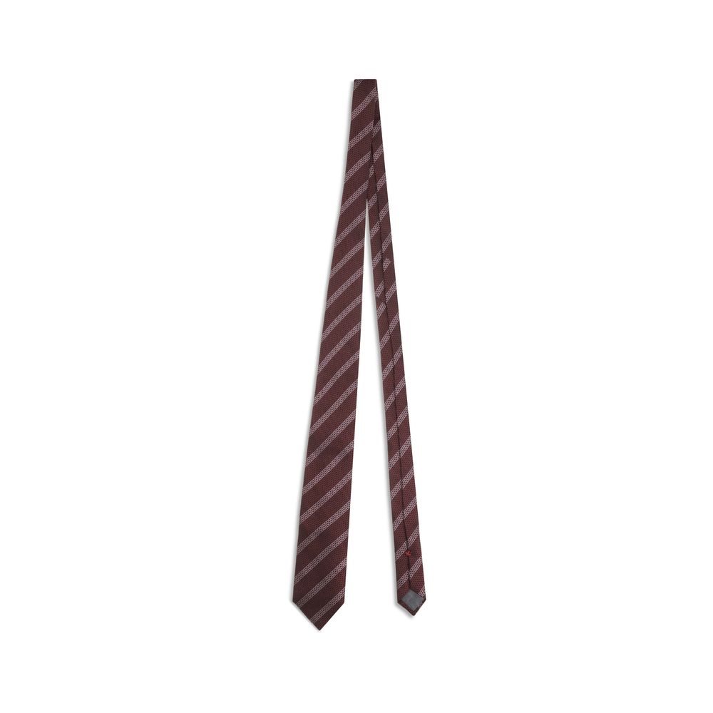 Brunello Cucinelli Red Silk Tie with striped pattern, perfect for formal attire, luxury accessory
