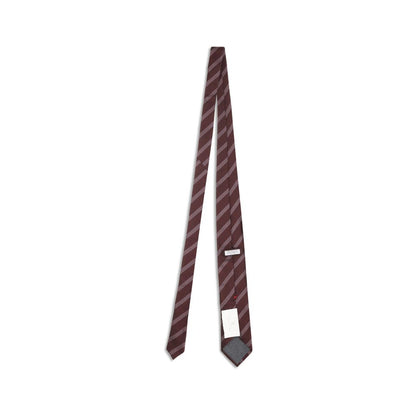 Brunello Cucinelli Red Silk Tie with striped pattern for formal wear, AW25 collection, 100% silk.