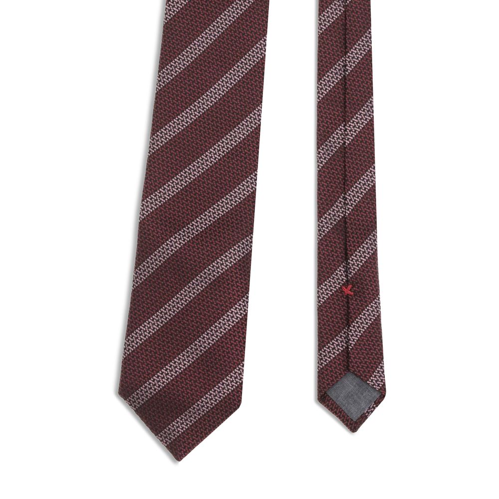 Brunello Cucinelli Red Silk Tie with striped pattern, an elegant accessory for formal wear, made from 100% silk for Autumn Winter 2025.