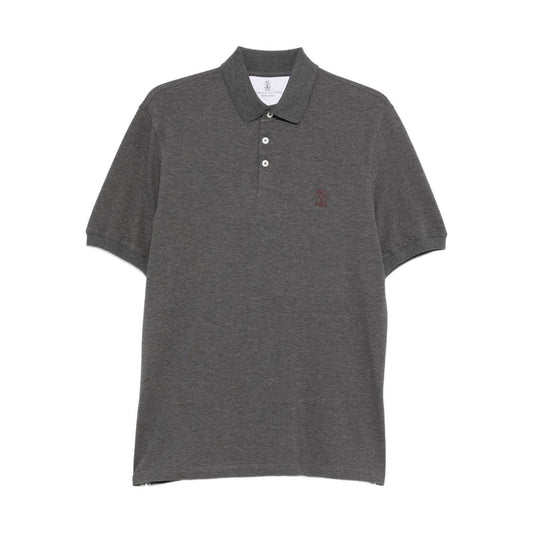 Brunello Cucinelli Short-sleeve polo shirt in grey with polo collar and embroidered logo.