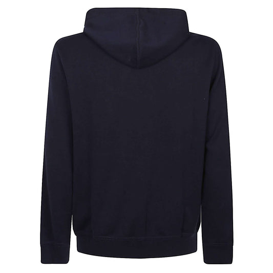 Back view of Brunello Cucinelli Sweaters Blue, cobalt cotton blend hoodie with ribbed cuffs and hem, drawstring hood.