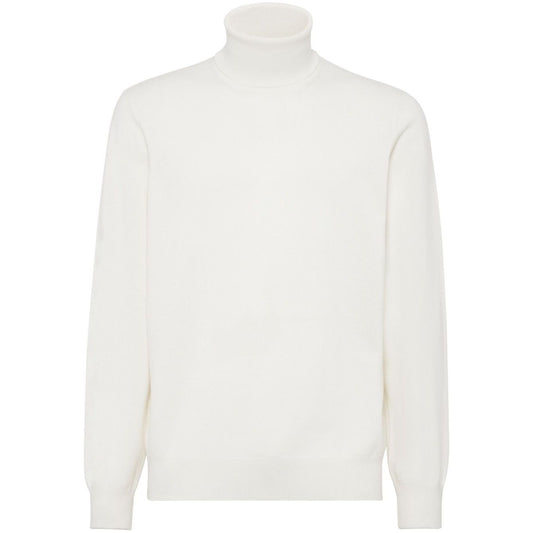 Brunello Cucinelli Sweaters White cashmere knit turtleneck with ribbed cuffs and hem