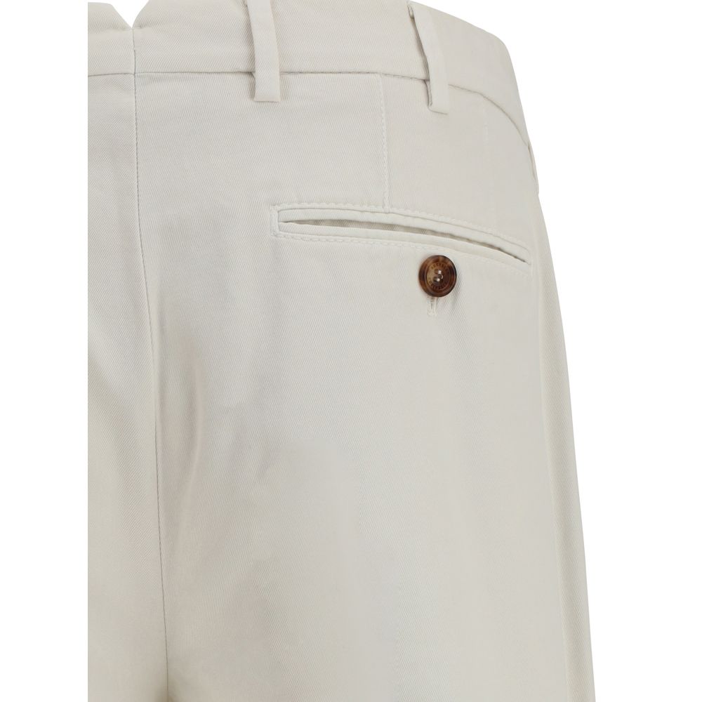 Close-up of Brunello Cucinelli White Cotton Casual Pants showcasing back pocket and belt loops detail.