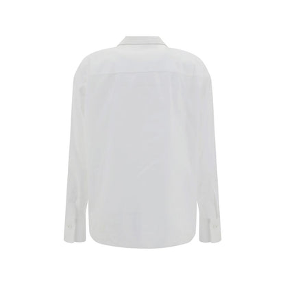 Back view of Brunello Cucinelli White Cotton Dress Shirt, showcasing monochrome design and elegant craftsmanship.