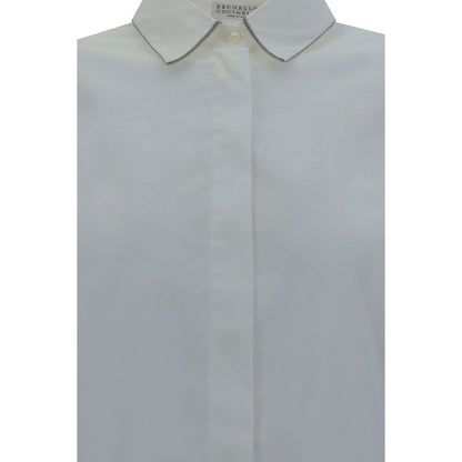 Brunello Cucinelli White Cotton Dress Shirt with classic collar and front button closure.
