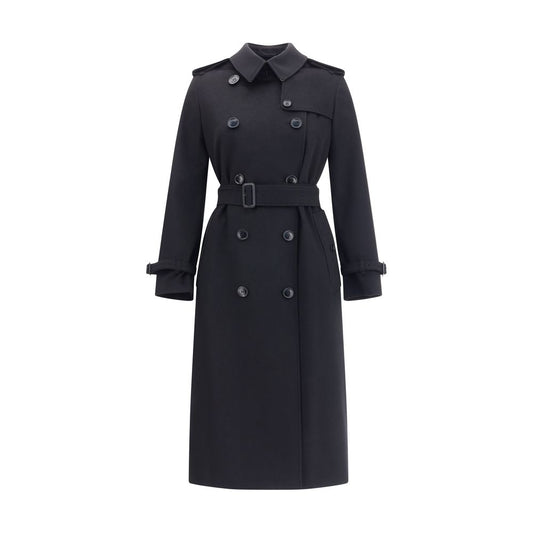 Burberry Black Cashmere Coat featuring a double-breasted design with waist belt, epaulettes, and the iconic Burberry Check undercollar.
