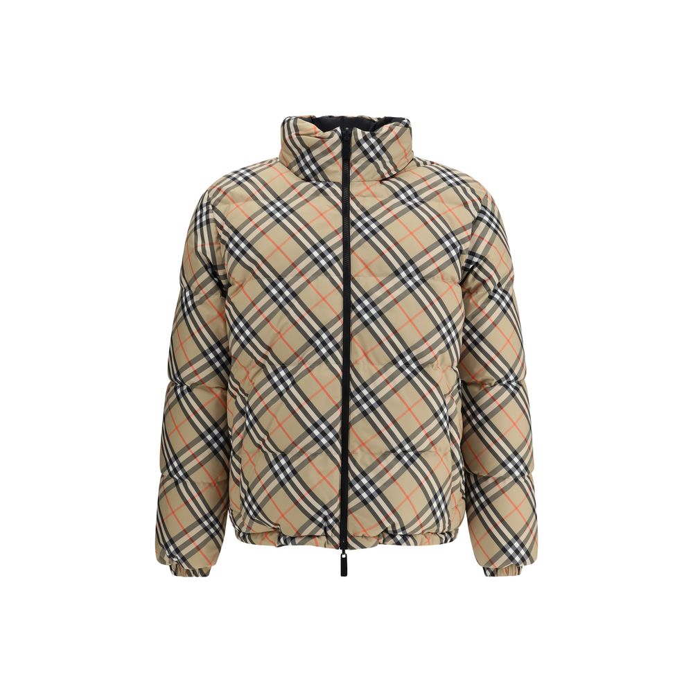 Burberry Multicolor Polyamide Clothing reversible check down jacket with iconic design, double-slider zipper, and adjustable drawstring hem.
