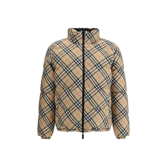 Burberry Multicolor Polyamide Clothing reversible check down jacket with iconic design, double-slider zipper, and adjustable drawstring hem.