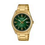 CASIO COLLECTION Mod. DATE, GOLD - GREEN wristwatch with SS IP gold case and strap, quartz movement, 5 ATM water resistance.