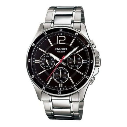CASIO COLLECTION Mod. MULTIFUNCTION CALENDAR - BLACK wristwatch with stainless steel case and strap, water resistant to 5 ATM.