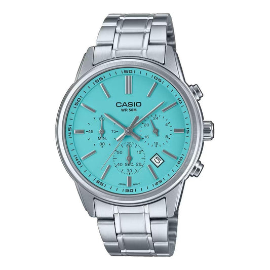 CASIO COLLECTION & VINTAGE CASIO COLLECTION Mod. CHRONO DATE - AQUA GREEN MTP-E515D-2A2VDF Gent,Gent Ready stocked Watches,READY STOCKED WATCHES,Watches for Men - Watches,Wristwatch