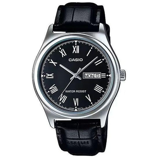 CASIO COLLECTION & VINTAGE CASIO COLLECTION Mod. DAY DATE, ROMAN INDEXES, LEATHER - BLACK MTP-V006L-1BUDF Gent,Gent Ready stocked Watches,READY STOCKED WATCHES,Watches for Men - Watches,Wristwatch