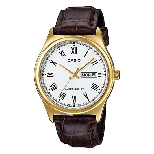 CASIO COLLECTION & VINTAGE CASIO COLLECTION Mod. DAY DATE ROMANS, LEATHER - GOLD MTP-V006GL-7BUDF Gent,Gent Ready stocked Watches,READY STOCKED WATCHES,Watches for Men - Watches,Wristwatch