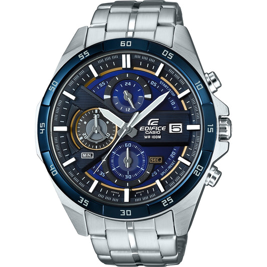 CASIO EDIFICE Mod. MULTILAYER CHRONOGRAPH - NIGHT BLUE wristwatch with stainless steel band, 48.5 mm case, and multifunction quartz movement.
