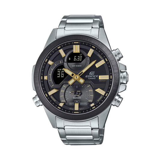 CASIO EDIFICE Mod. PREMIUM - Black/Gold Bluetooth® men's wristwatch, stainless steel case and bracelet, multifunction quartz movement.