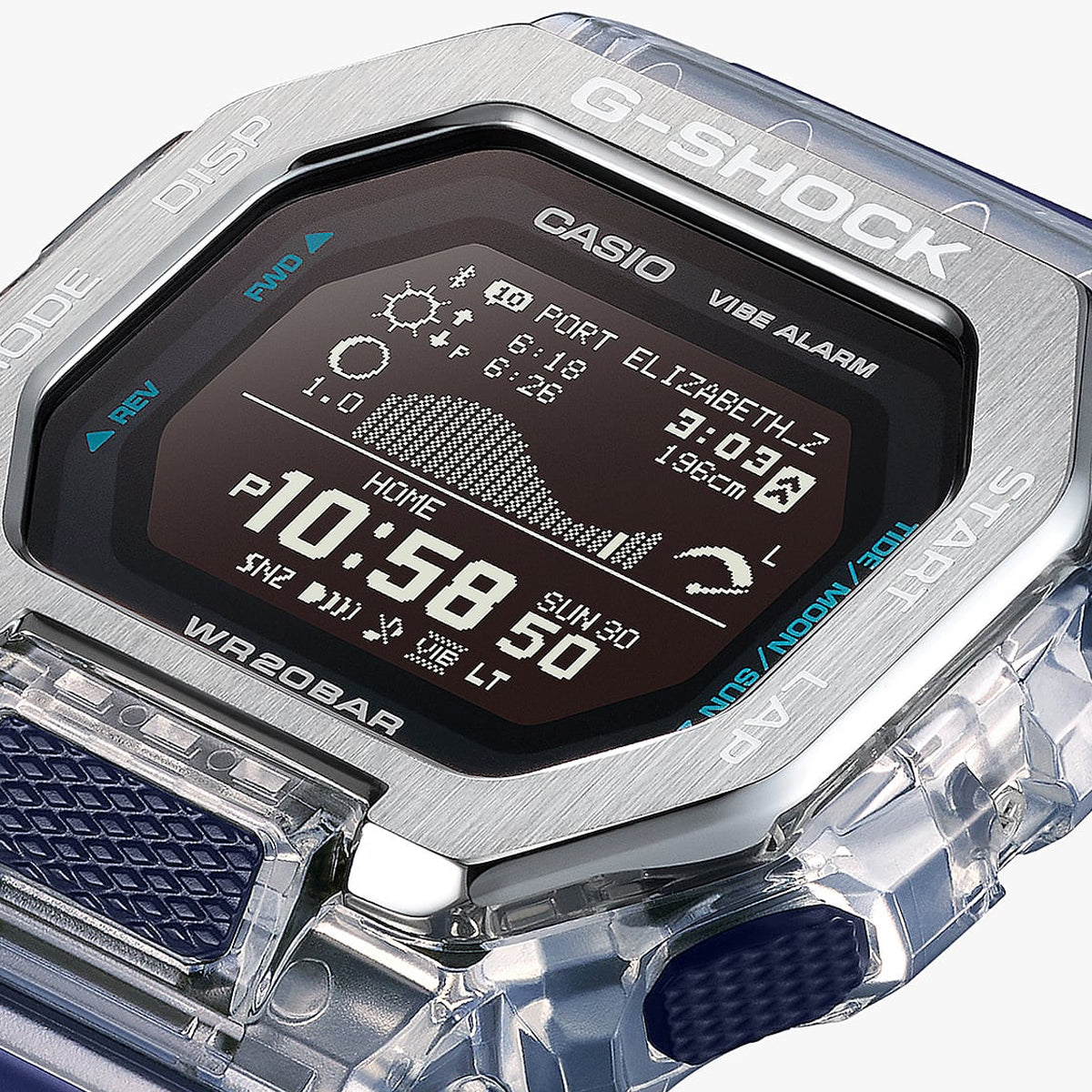 CASIO G-SHOCK Mod. G-LIDE 20 ATM water resistant men's wristwatch with multifunction quartz movement and mineral dial.
