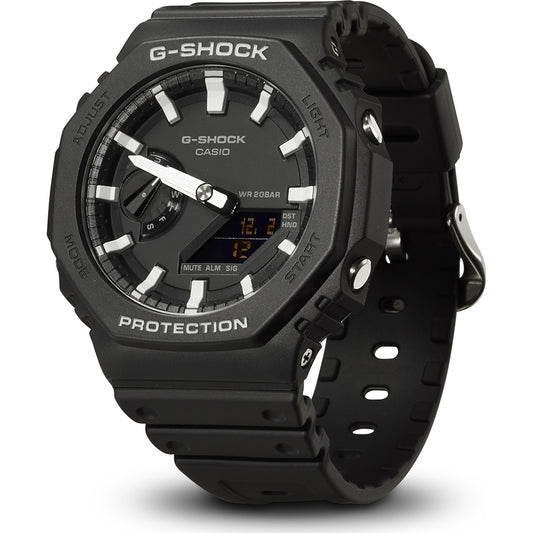 CASIO G-SHOCK Mod. OAK Black wristwatch with carbon and resin case, water resistant to 20 ATM, quartz movement, multifunctional dial.
