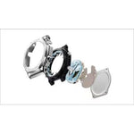 Exploded view of CASIO G-SHOCK Mod. OAK G-STEEL PETROL BLUE watch components, showcasing the stainless steel and resin case materials.