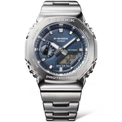 CASIO G-SHOCK Mod. OAK G-STEEL PETROL BLUE wristwatch with SS bracelet and quartz movement, 20 ATM water resistance, gent's watch.