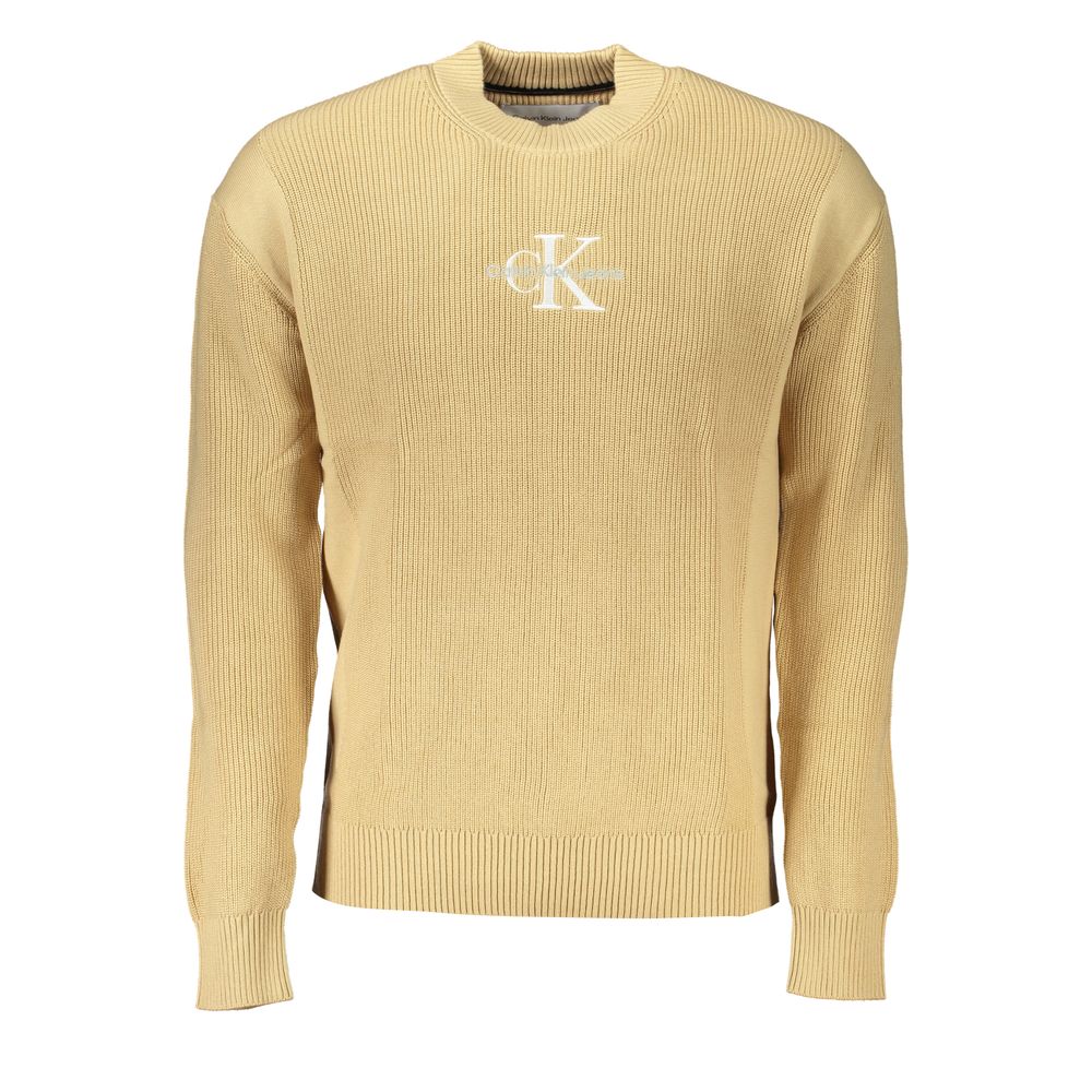 Calvin Klein Beige Cotton Sweater, long sleeved, crew neck with contrast details and logo embroidery, made of 95% transitional cotton.