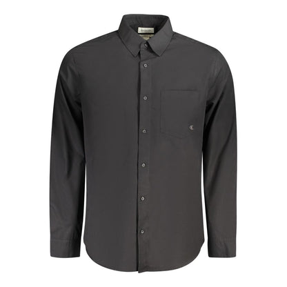 Calvin Klein Black Cotton Shirt with Italian collar, long sleeves, classic fit, 2 button cuffs, and embroidered logo.