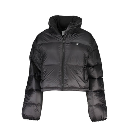 Calvin Klein Black Polyamide Jackets & Coat, short jacket with long sleeves, two external pockets, zip closure, printed logo, 100% recycled material.