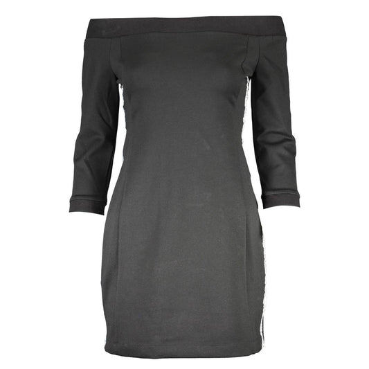 Calvin Klein Black Polyester Dress with off-shoulder neckline, 3/4 sleeves, and contrasting details.