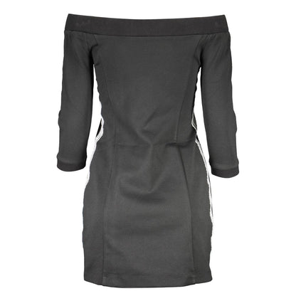 Calvin Klein Black Polyester Dress with 3/4 sleeves, bare shoulder neckline and contrasting details, rear view