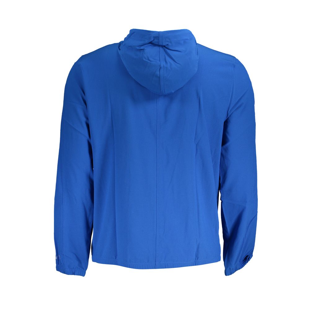 Calvin Klein Blue Polyester Men's Sport Jacket with hood and dual pockets, showcasing sleek design and iconic logo for modern style.