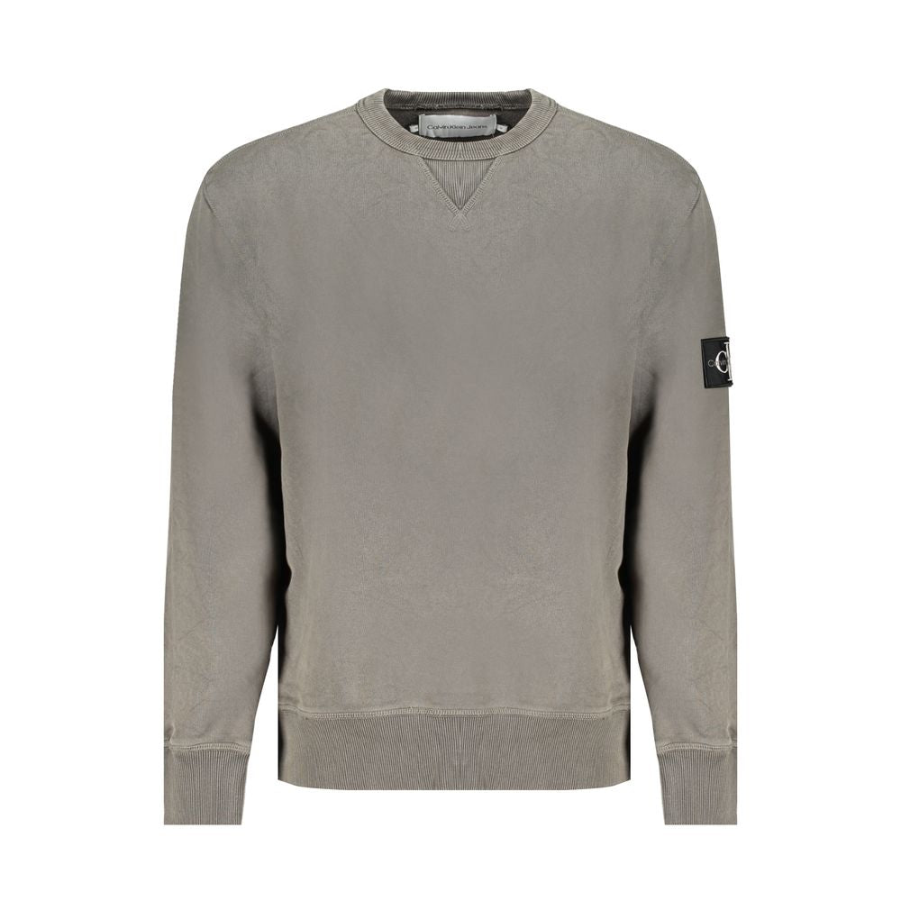 Calvin Klein Green Cotton Men Sweater with crew neck and long sleeves, featuring logo detail, made from 95% regenerative cotton.