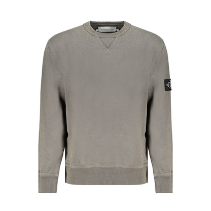 Calvin Klein Green Cotton Men Sweater with crew neck and long sleeves, featuring logo detail, made from 95% regenerative cotton.