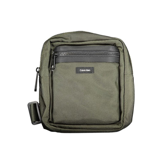 Calvin Klein Green Polyester Handbag with adjustable strap, external pocket, and logo, made of 95% recycled polyester with zip closure.
