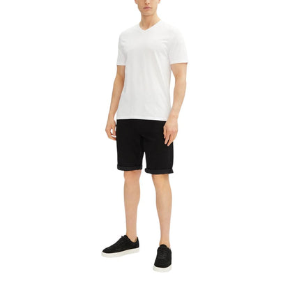 Calvin Klein Jeans Black Cotton Bermuda Shorts worn by a model, showcasing slim fit style.