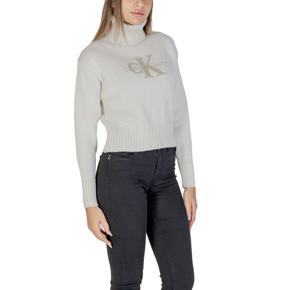 Calvin Klein Jeans Cream Cotton Turtleneck