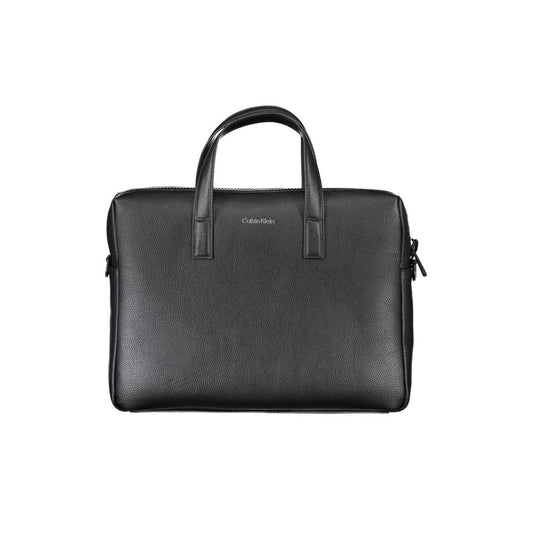 Calvin Klein Nero Polyester Men's Briefcase in black with handles, adjustable strap, and pockets for professionals.