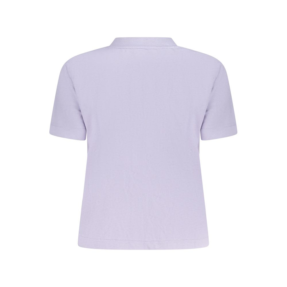 Back view of Calvin Klein Purple Cotton Women T-Shirt with short sleeves and crew neck, showcasing minimalist design and quality fabric.