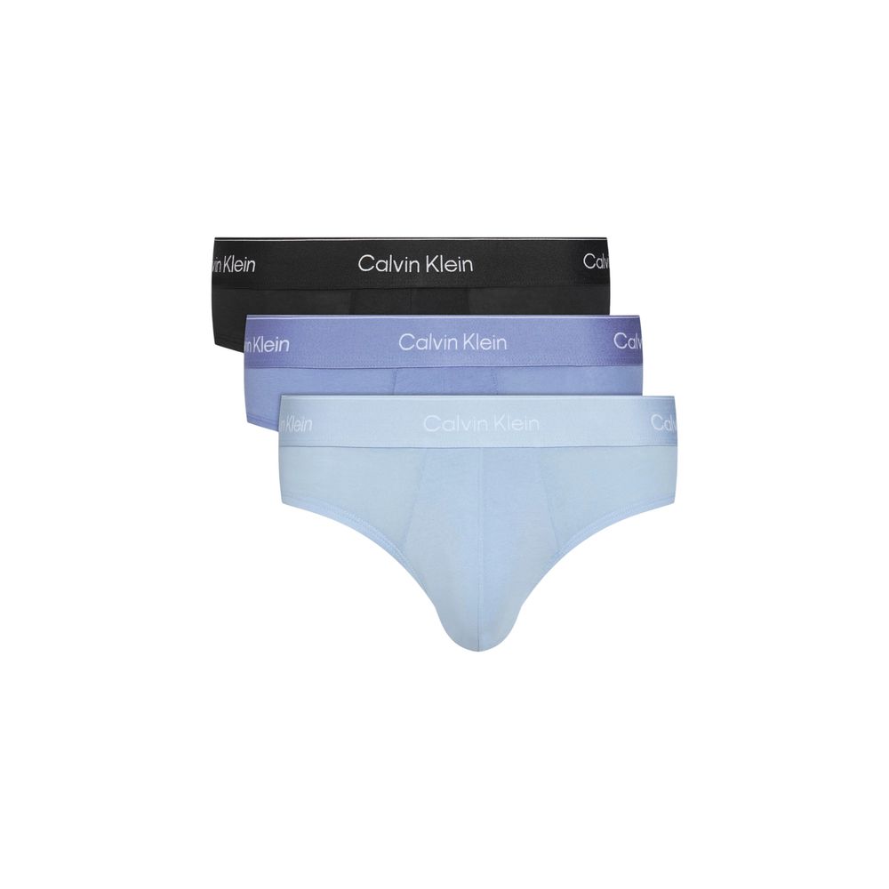 Calvin Klein Underwear Blue Cotton Briefs pack of three featuring elastic waistband with logo.