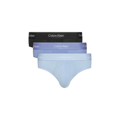 Calvin Klein Underwear Blue Cotton Briefs pack of three featuring elastic waistband with logo.