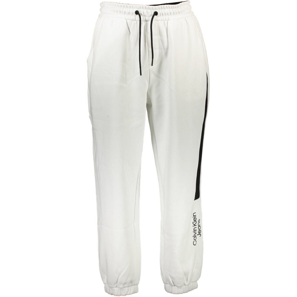 Calvin Klein White Cotton Men's Sport Trouser with logo and black stripe, perfect for sporty and stylish summer fashion.